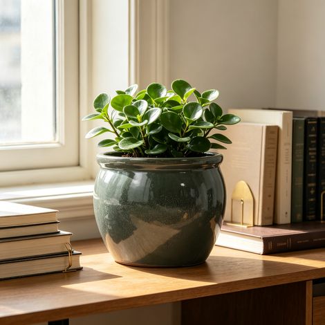 Vaso da pianta in ceramica fatto a mano singolo (Ø 23 cm), Blu verde antico lucido con smalto a spruzzo naturale, traspirante, resistente al gelo, con fori di drenaggio per interni e davanzale (1/5)