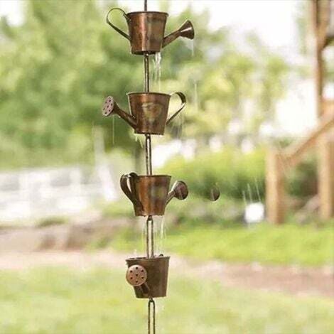 Cadena de lluvia de 13,3 m (47 pies), ideal para canalones, regalo de metal para mamá en el jardín, recogedor de lluvia para bajantes de canalones con adaptador (1/3)