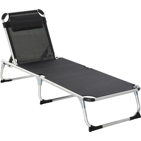 Sonnenliege Gartenliege Alu Stoffliege Relaxliege 5-Fach Verstellbar Faltbar Ergonomisch Netzstoff Schwarz 170 X 60 X 76 Cm