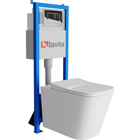 Bâti-support Lavita LAV 101 à 40 cm + WC Maio sans bord + plaque de commande LAV 200.1.2 chrome Kit complet WC (1/5)