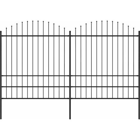vidaXL Clôture de jardin avec dessus en forme de lance en acier 337 x 200 cm Noir (1/4)