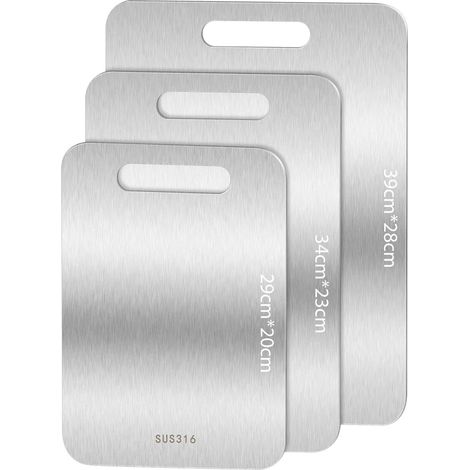 S316 Planche a decouper en titane 3PCS,Antidérapant planche a decouper inoxHaute résistance, hygiène parfaite et résistance à la chaleur Faciles à nettoyer, parfaites pour tous vos aliments (1/5)