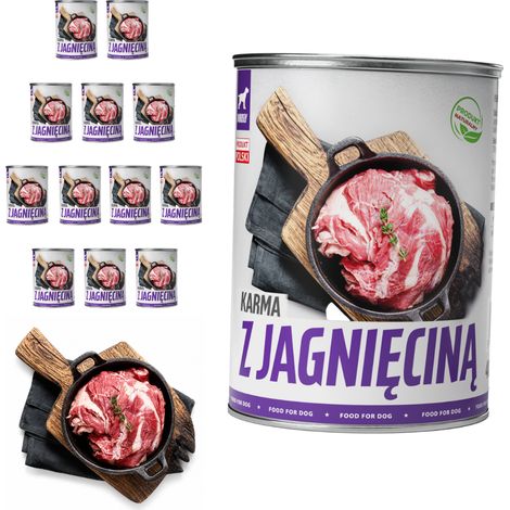 Comida húmeda para perros TufTuf, cordero, lata de 12 x 800 g, carne en conserva. (1/2)