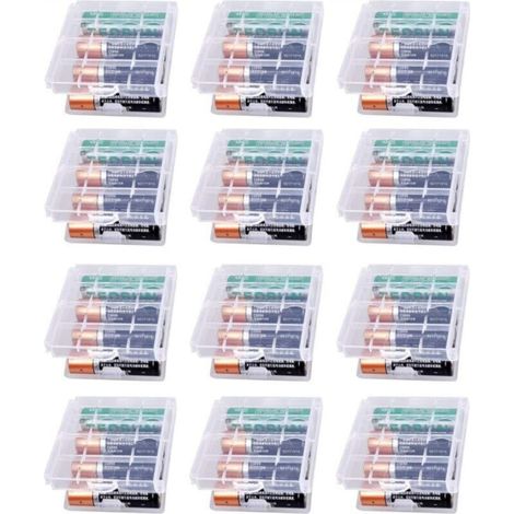 Set di 12 contenitori in plastica per batterie, scatole per riporre batterie e batterie ricaricabili, contenitori per batterie AA e AAA