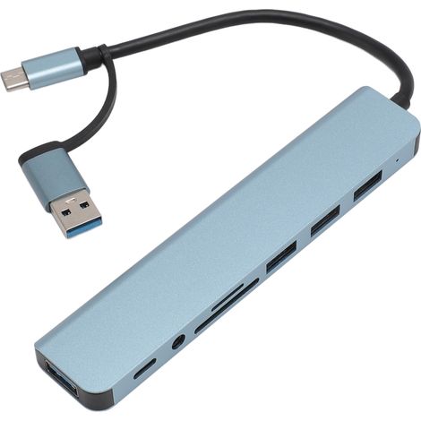 Hub USB-C 8 en 1 avec ports multiples : adaptateur USB 3.0, USB 2.0 et USB Type-C pour transfert de données rapide. Emplacement pour carte mémoire pour téléphones et tablettes. (1/5)