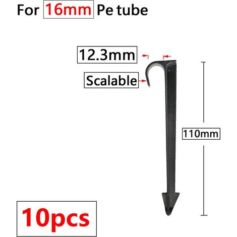 Support de tuyau d'irrigation goutte à goutte en forme de « C » (16 mm) pour jardin, tiges fixes de 1/4" à 3/8", à insérer dans le sol. (1/5)