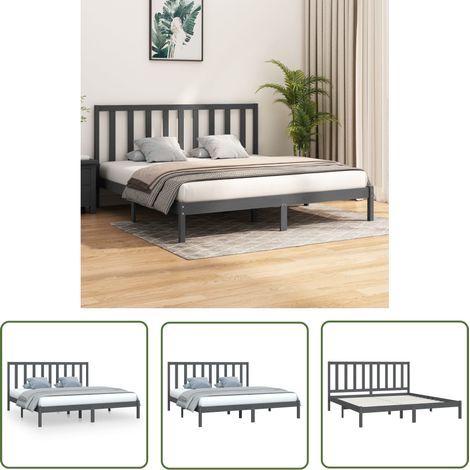 The Living Store Massivholzbett Grau Kiefer 200x200 cm - Massivholzbette - Kiefernbett - Doppelbett - Grau - Bettgestell (1/5)
