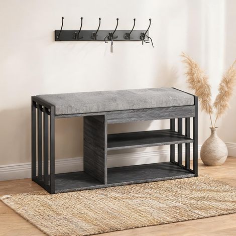 Banc de rangement pour chaussures avec coussin gris 86 x 30 x (1/5)
