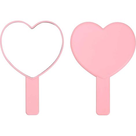 Miroir De Poche En Forme De Coeur - Avec Poignée - Rose - Pour Maquillage Et Voyage - 1 Pièce (1/5)