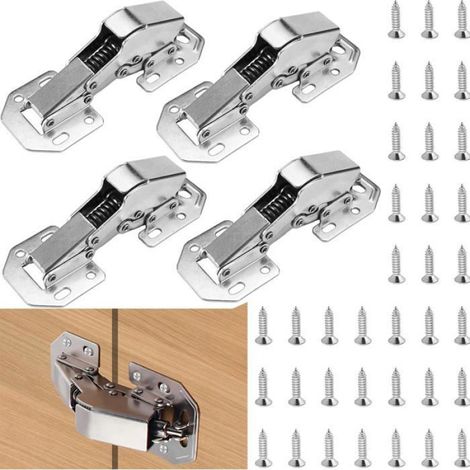 4 Pièces charnières vis renforcées 4 pouces Soft-Close, Sans rainure, Portes armoire cuisine/placard, Acier laminé Cuneary (1/5)