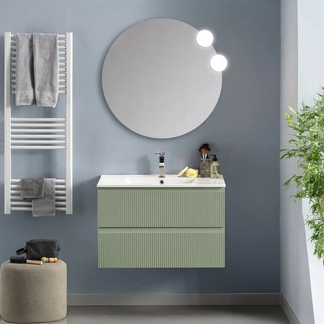 Mobile bagno sospeso 100 cm verde salvia con frontale cannettato Giava (1/5)
