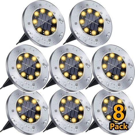 RisingFF Solarleuchten für den Außenbereich, 8 wasserdichte LED-Scheiben, warmweiß (8er Set)