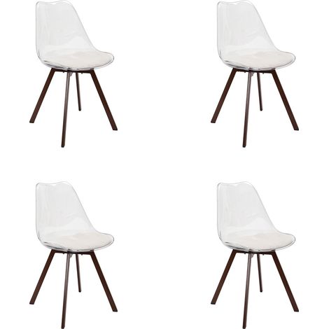 Lot de 4 Chaises Coussin Côtelé "Scott" 82cm Transparent & Beige