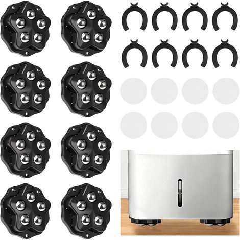 Lot de 8 roulettes sphériques pour meubles, pivotantes à 360°, petites, plates, avec 8 freins et 8 autocollants silencieux, pour meubles, boîte de rangement, petits appareils (noir) (1/5)