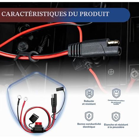 Connecteur SAE Chargeur Batterie Moto Câble de Charge SAE Connecteur Chargeur avec Fusible Câble d'extension pour Tracteurs Voiture Batterie Moto (1/4)