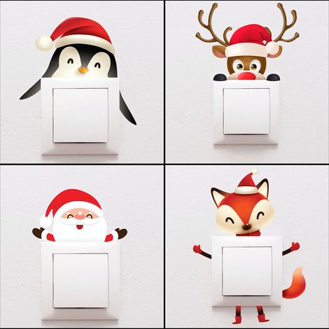 4 Stickers interrupteur animaux de noël et père noël - Autocollants stickers adhésifs noël - décoration fêtes - 15x20cm (1/5)