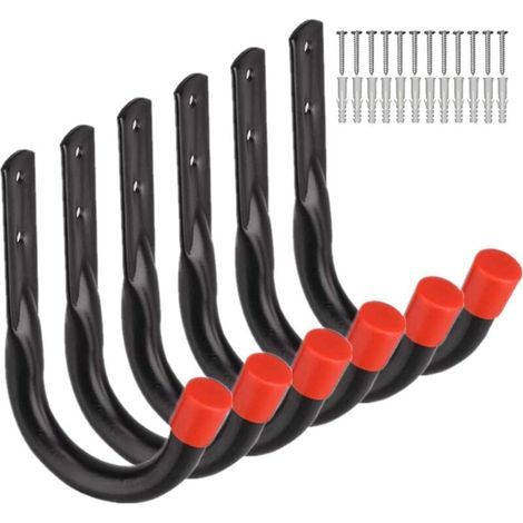 Crochets de rangement robustes pour garage. Fixation murale universelle. Fixation murale en forme de U. Crochets pour suspendre vélos, chaises, échelles, tuyaux, outils et abris de jardin. (1/5)