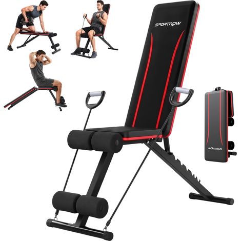 Banc de musculation réglable - SPORTNOW - pliable bandes résistance développé couché inclinable déclinable - acier - noir (1/5)