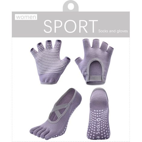 Ensemble de gants et chaussettes de yoga antidérapants - Idéal pour le Pilates, la danse et le fitness (violet) (1/5)