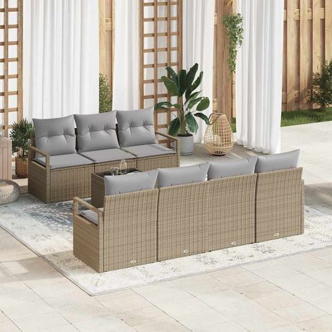 Sofa Set mit Kissen 8 pcs Beige und Grau Poly Rattan