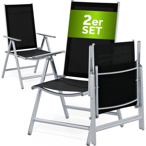 CASARIA® 2/4/6x Chaises de jardin pliantes aluminium dossier haut réglable 8 positions chaise camping terrasse balcon 120kg chaise pliable Set de 2 argent