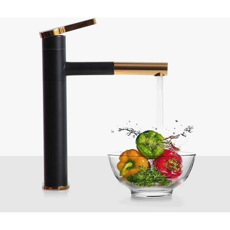 Grifo giratorio + manija o para baño, grifo de lavabo elegante, negro dorado, versión alta (1/5)