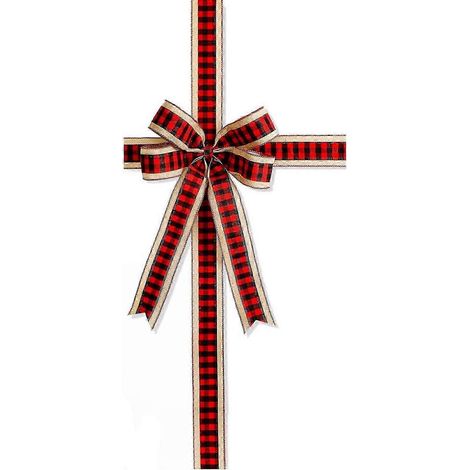 Rubans de Noël à carreaux pour portes et meubles, 4,3 m (14,1 pi), nœuds décoratifs pour la maison, le mur et le sapin. (1/5)