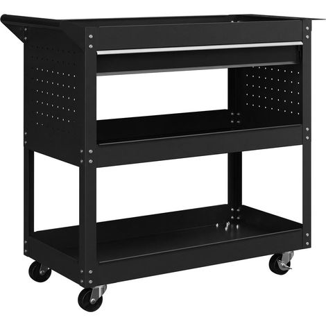 Servante d'atelier 3 niveaux chariot à outils avec tiroir et porte-outils latéral pour garage et atelier mécanique noir (1/5)