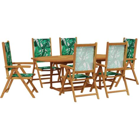 Maison Exclusive - Set Pranzo da Giardino 7 pz Foglie in Tessuto e Legno Massello (1/5)