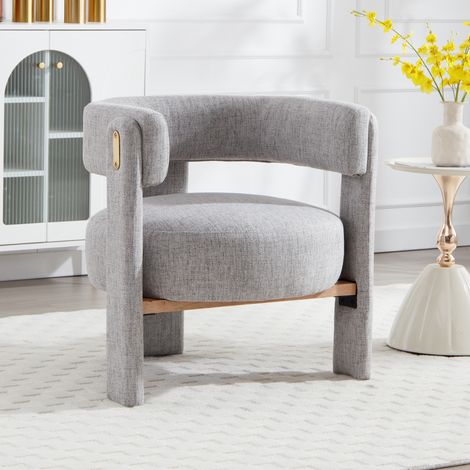 Washson Fauteuil de Salon en lin gris – Rembourrage en éponge haute densité – Pieds en bois massif – Dimensions 71x67x70cm pour un confort optimal, Gris
