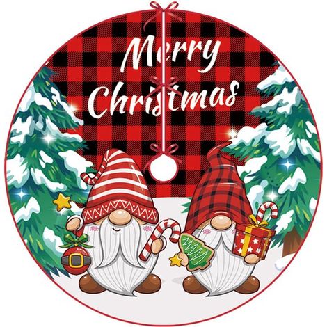 Jupe de sapin de Noël 90 cm, housse de sapin, décoration de sapin, tapis de sapin « Joyeux Noël », motif quadrillé (1/5)