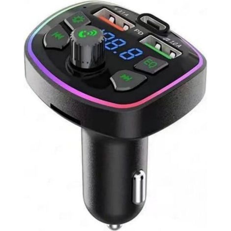 Trasmettitore FM Bluetooth per auto con equalizzatore dei bassi, doppio caricatore rapido USB e Type-C, riduzione del rumore CVC, LED a 7 colori, suono stereo, riproduzione di file TF/microSD, compati (1/4)