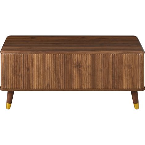Tavolino da salotto retro con piano rialzabile, effetto noce e vano contenitore (1/5)