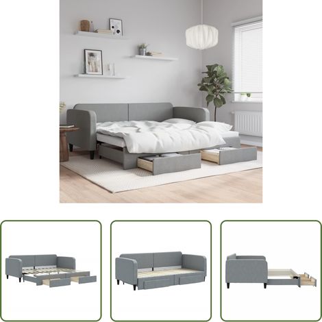 vidaXL Sofa-Bett -  Tagesbett Ausziehbar mit Schubladen Hellgrau 90x200 cm Stoff