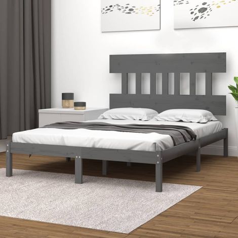 Bed Frame Grey Solid Pine Wood Double Nice Design Bed Frame vidaXL (1/5)