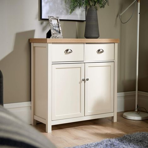 Sideboard 2 Door 2 Drawer Storage Cupboard Shelf Metal Handles 36mm Oak Top (1/5)
