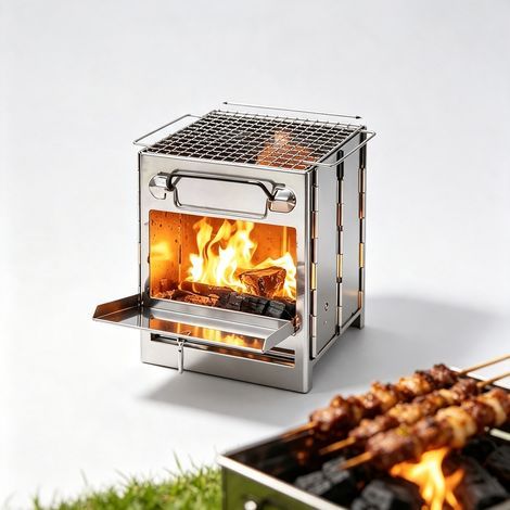 Faltbarer Campingofen aus Edelstahl, 14 x 14 x 21 cm – Multifunktionaler tragbarer Grill (1/5)