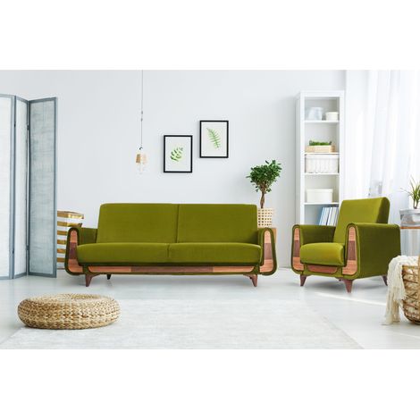 KONSIMO GUSTAVO Klassischer Sessel aus Schaumstoff und Holz, grün (1/5)