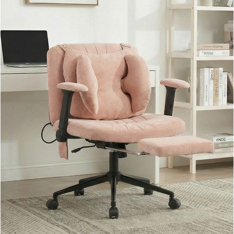 Chaise de bureau en tissu rose, pivotante 360°, soutien lombaire a air reglable, assise large, roulettes silencieuses, 80×55×86 cm (1/5)
