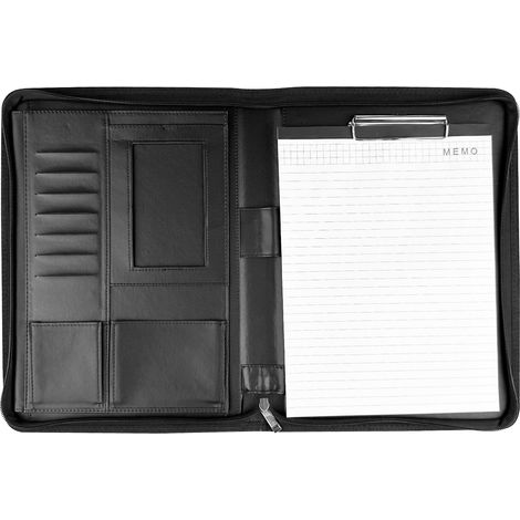 Cartable A4 - Avec Fermeture Éclair Et Anneaux Métalliques - Porte-documents Professionnel En Simili Cuir - Pour Réunions Bureau Études - 1 Pièce