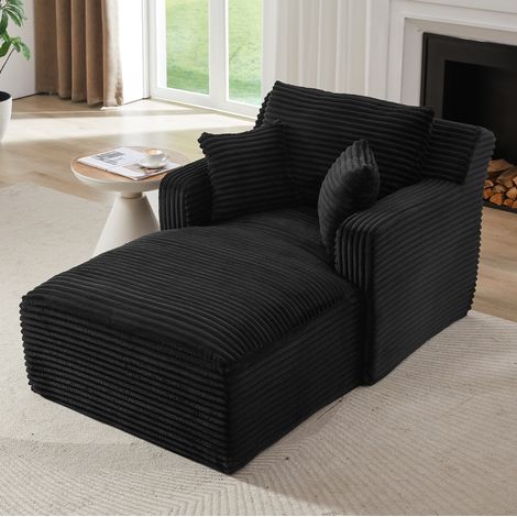 Chaiselongue 166x100x82 cm in tessuto cord nero, salvaspazio per soggiorno FloraGrace (1/5)