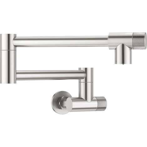 Robinet de Cuisine Pliable Mural,Robinet d'évier de cuisine,Robinet d'eau froide,Robinet de Remplissage de Casserole Pliable,Pivotant à 360°,Avec deux poignées,Acier Inoxydable Brossé (1/5)