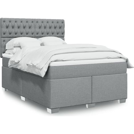 Cama box spring con colchón tela gris claro 160x200 cm (1/5)