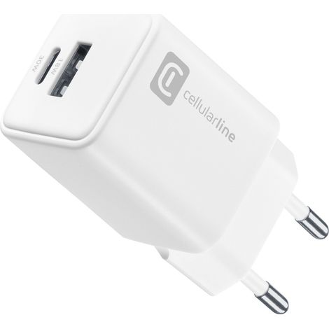 Cellularline Multipower Dual Port 30W - Smartphone, tablet e laptop Cargador de pared de 30W con 2 puertos USB + USB-C (1/2)