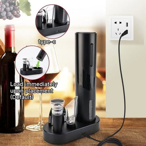 Tire-Bouchon Électrique - 7 en 1 avec Décapsuleur Coupe-Capsule Bouchon à Vide Bec Verseur et Base de Charge - Rechargeable USB - 30 à 40 Ouvertures par Charge (1/5)