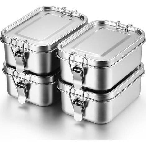 Boîte à lunch - Ensemble de 4 pièces - Contenant alimentaire en acier inoxydable - Boîte à goûter sécuritaire pour le travail et les pique-niques (550 millilitres)