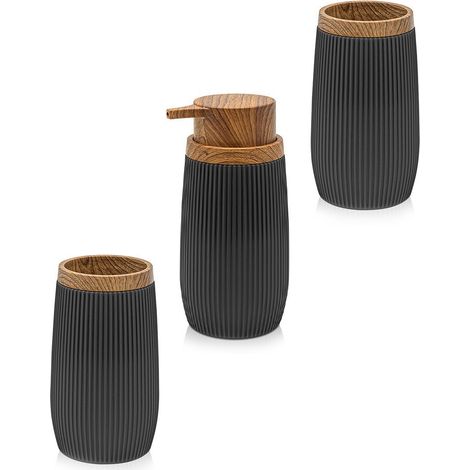 Set accessori bagno in plastica nero con dispenser sapone e due portaspazzolini Blob (1/5)