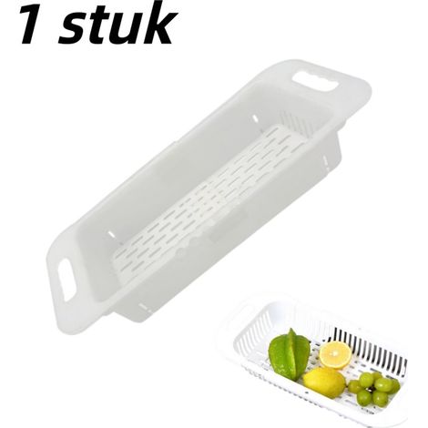 Lot de 1 panier d égouttage extensible panier de lavage de légumes double couche pour évier filtre de vaisselle étagère de rangement plastique domestique blanc (1/5)