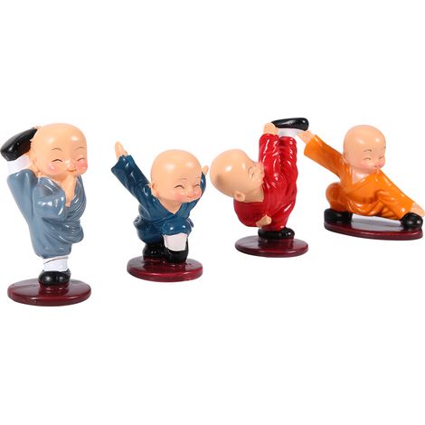 Lot de 4 figurines de petits moines kung-fu, sculptures bouddhistes, décoration intérieure, artisanat, cadeau (1/5)