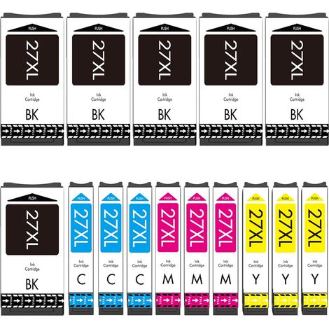 Lot de 15 cartouches d'encre compatibles avec Epson 27 27 XL Workforce WF-3620 WF-3640 WF-7110 WF-7210 WF-7610 WF-7620 WF-7710 WF-7715 WF-7720 (1/5)